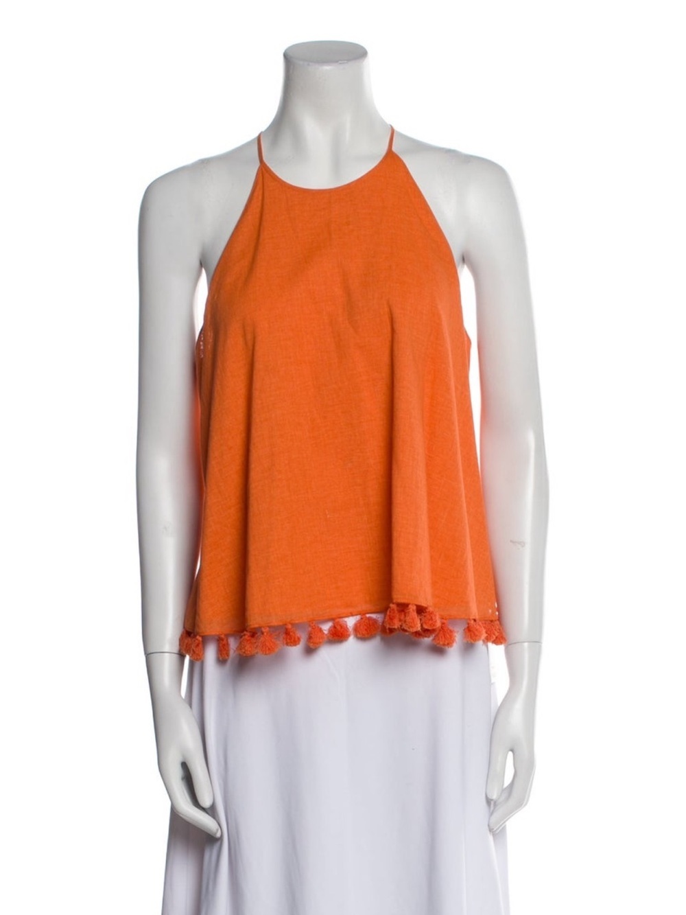 TORY BURCH Orange Pom-Pom Hem Frill Halter Tank Top 100% Cotton Sz 12